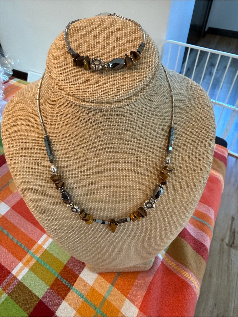 Tiger's Eye, Silver & Hematite Beaded Necklace Bracelet Set